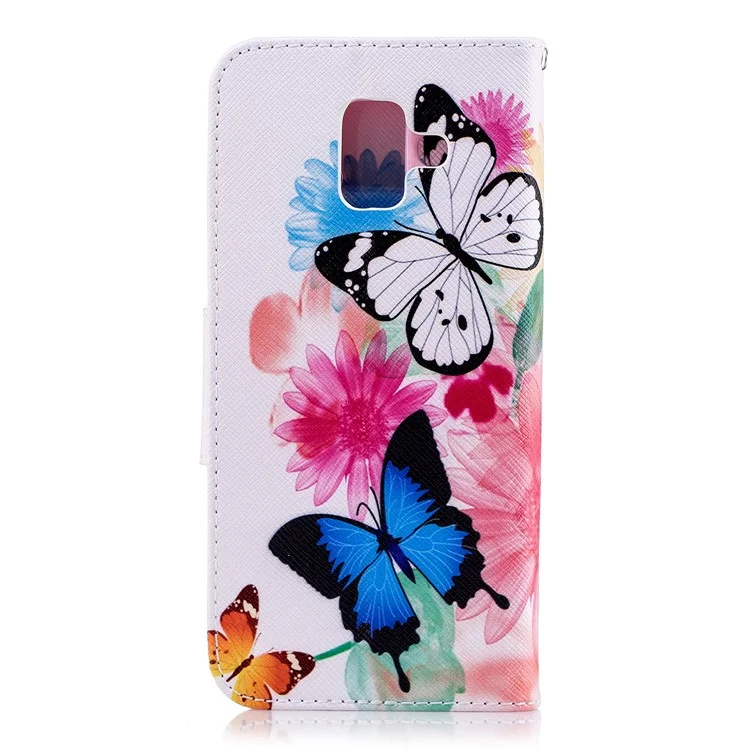 Pattern Printing PU Leather Wallet Phone Case for Samsung Galaxy A6 (2018) - Butterflies and Flowers