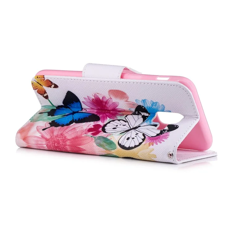 Pattern Printing PU Leather Wallet Phone Case for Samsung Galaxy A6 (2018) - Butterflies and Flowers