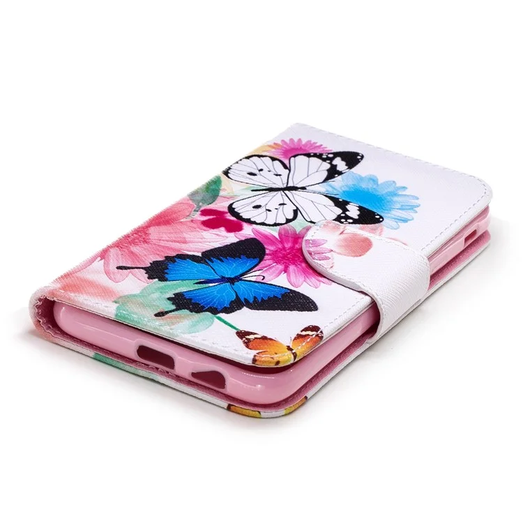 Pattern Printing PU Leather Wallet Phone Case for Samsung Galaxy A6 (2018) - Butterflies and Flowers