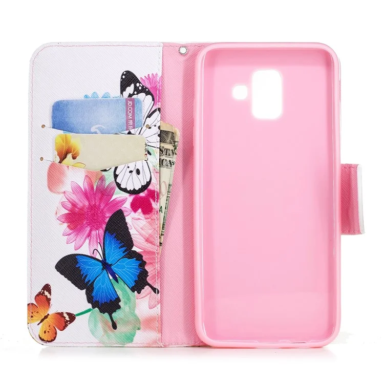 Pattern Printing PU Leather Wallet Phone Case for Samsung Galaxy A6 (2018) - Butterflies and Flowers