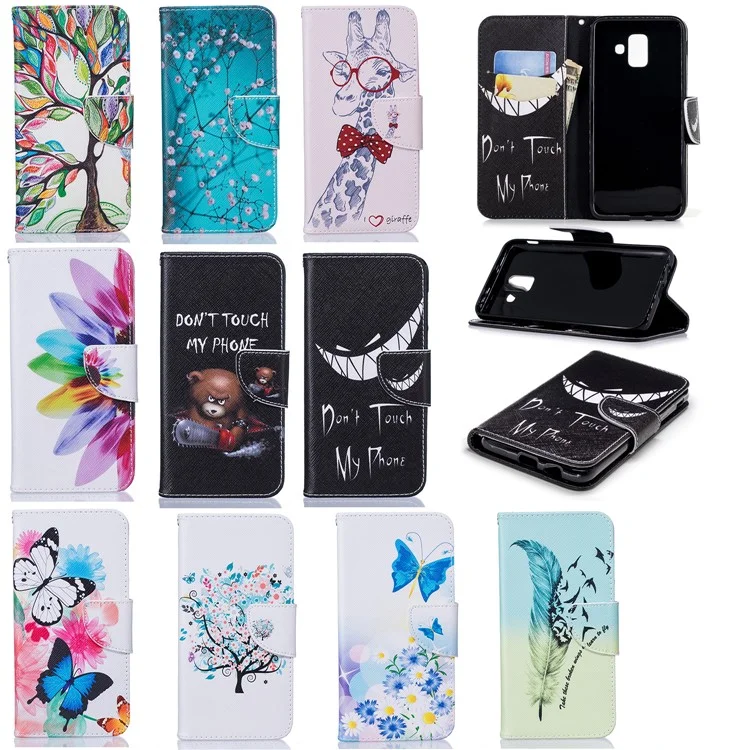 Pattern Printing PU Leather Wallet Phone Case for Samsung Galaxy A6 (2018) - Butterflies and Flowers
