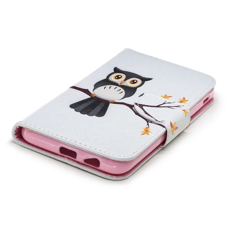 For Samsung Galaxy A6 (2018) Pattern Printing Leather Wallet Stand Case - An Owl Standing on Branch