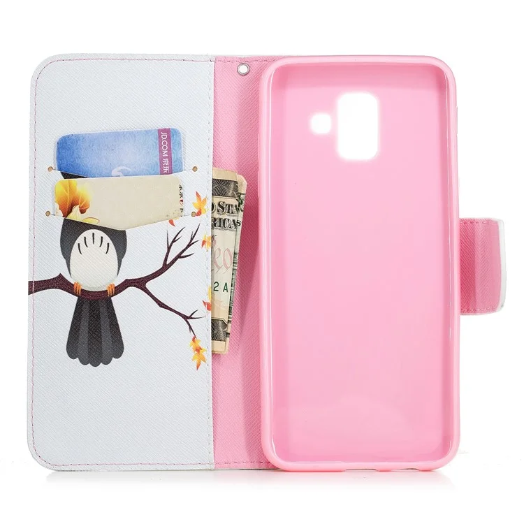 For Samsung Galaxy A6 (2018) Pattern Printing Leather Wallet Stand Case - An Owl Standing on Branch