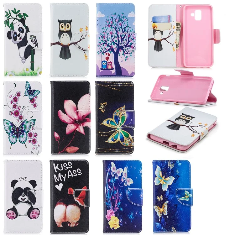 For Samsung Galaxy A6 (2018) Pattern Printing Leather Wallet Stand Case - An Owl Standing on Branch