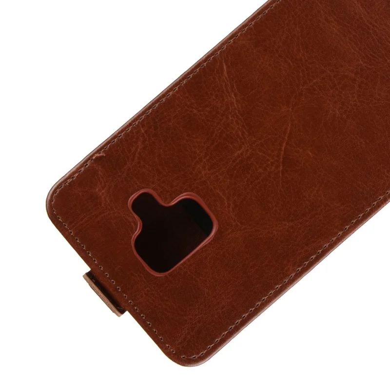 Crazy Horse Vertical Flip Card Holder Leather Casing for Samsung Galaxy A6 (2018) - Brown