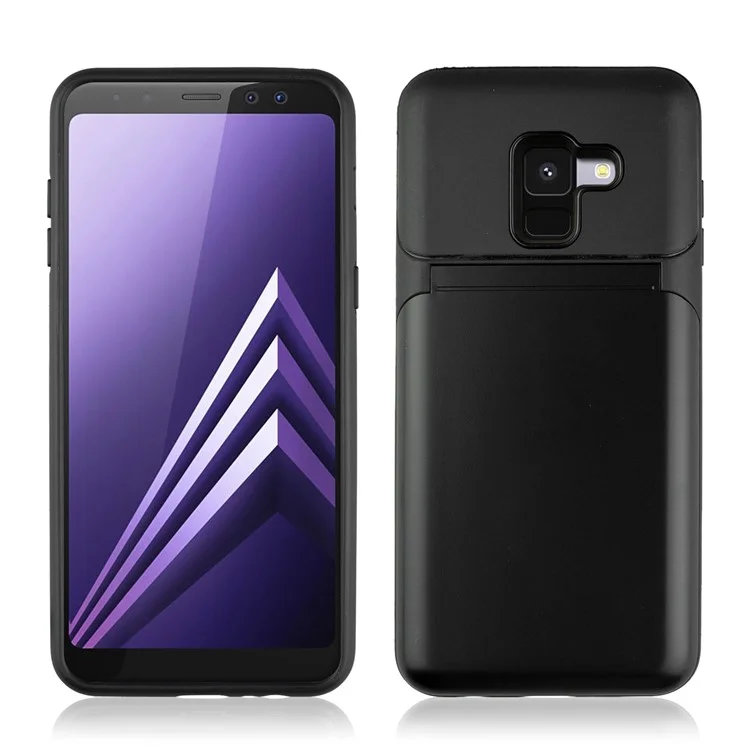 ANGIBABE Shockproof Heavy Duty PC + TPU Hybrid Card Holder Back Case with Kickstand Mirror for Samsung Galaxy A8 (2018) - Black