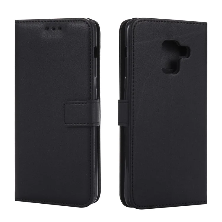 Wallet Stand Magnetic Leather Flip Protective Case with Strap for Samsung Galaxy A8+ (2018) - Black