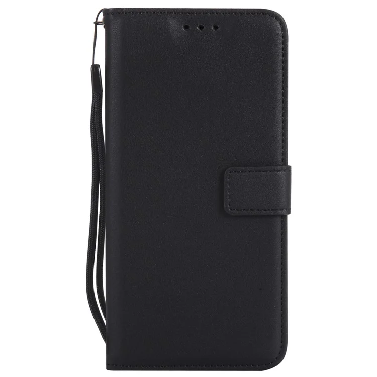 Wallet Stand Magnetic Leather Flip Protective Case with Strap for Samsung Galaxy A8+ (2018) - Black