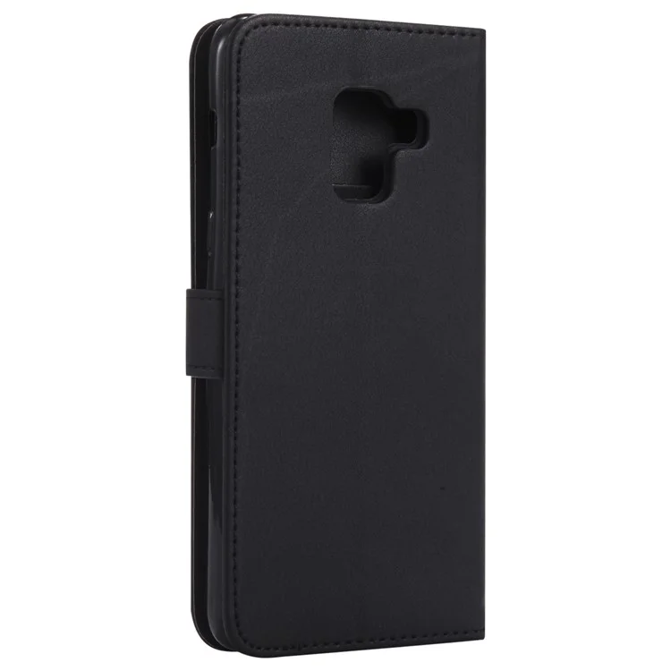 Wallet Stand Magnetic Leather Flip Protective Case with Strap for Samsung Galaxy A8+ (2018) - Black