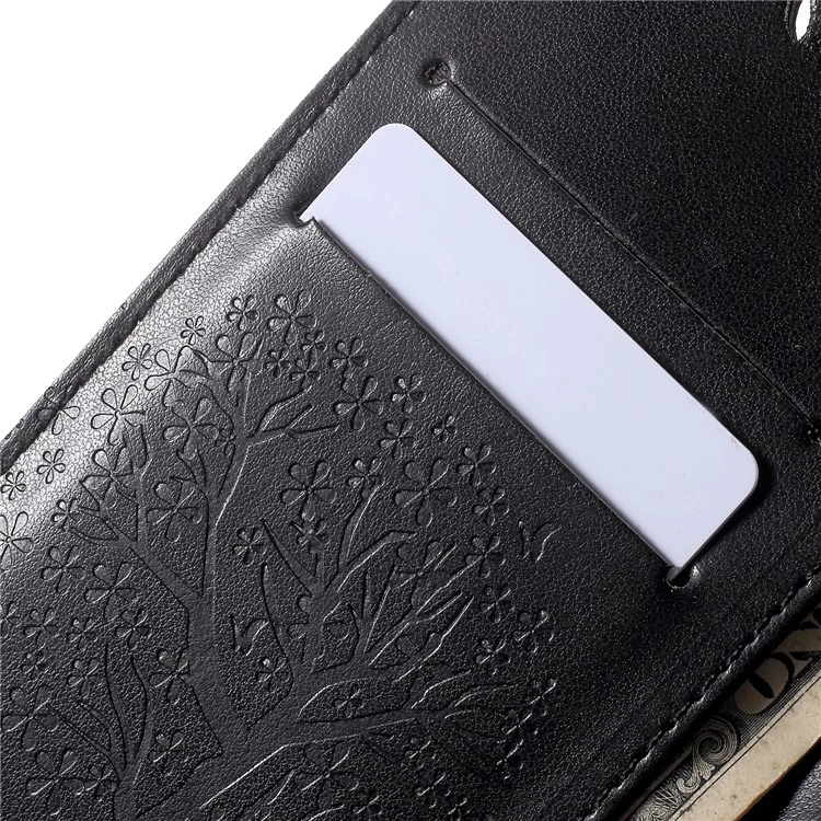 Imprint Tree Owl Pattern Card Holder Leather Cell Phone Cover for Samsung Galaxy J4 (2018) - Black