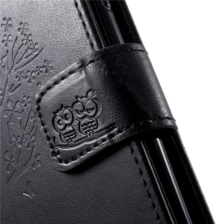 Imprint Tree Owl Pattern Card Holder Leather Cell Phone Cover for Samsung Galaxy J4 (2018) - Black