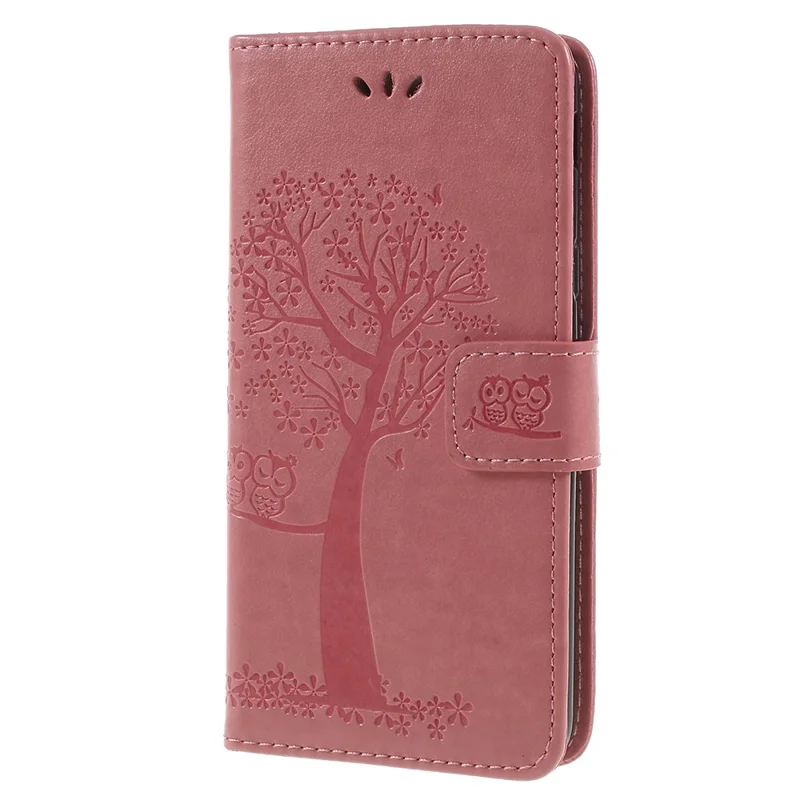 Imprint Tree Owl Wallet PU Leather Mobile Case for Samsung Galaxy J6 (2018) - Pink