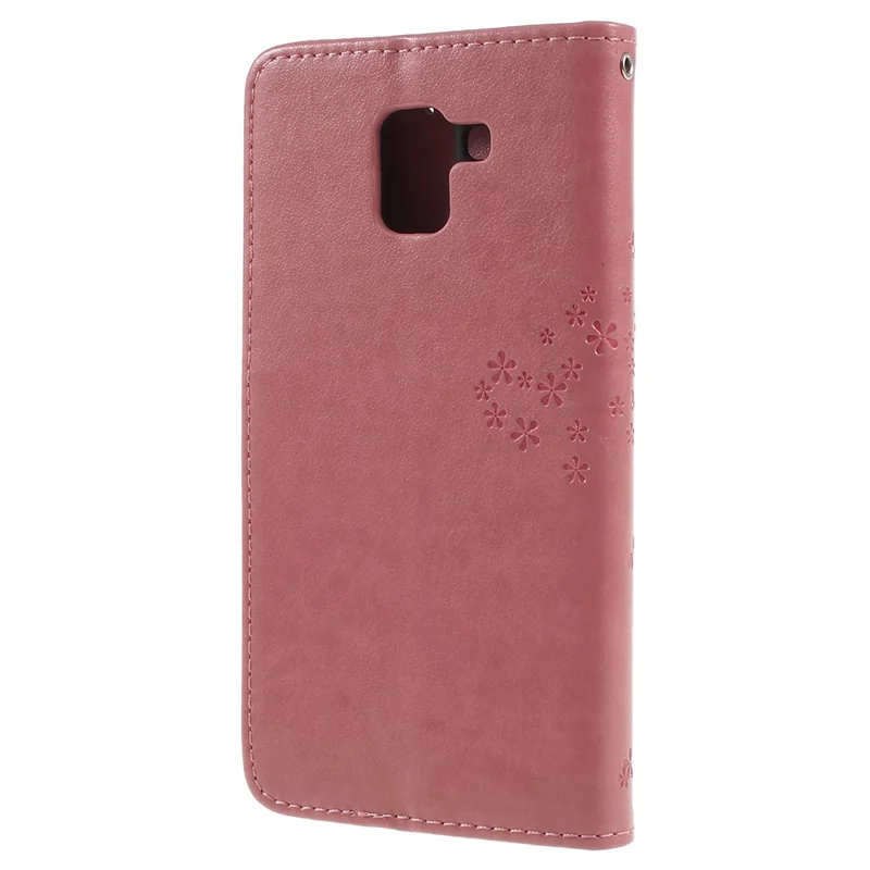Imprint Tree Owl Wallet PU Leather Mobile Case for Samsung Galaxy J6 (2018) - Pink
