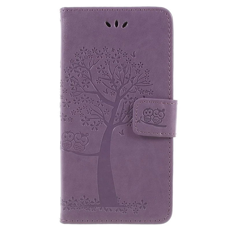 Imprint Tree Owl Wallet PU Leather Case Protector til Samsung Galaxy J6 (2018) - Lyserød