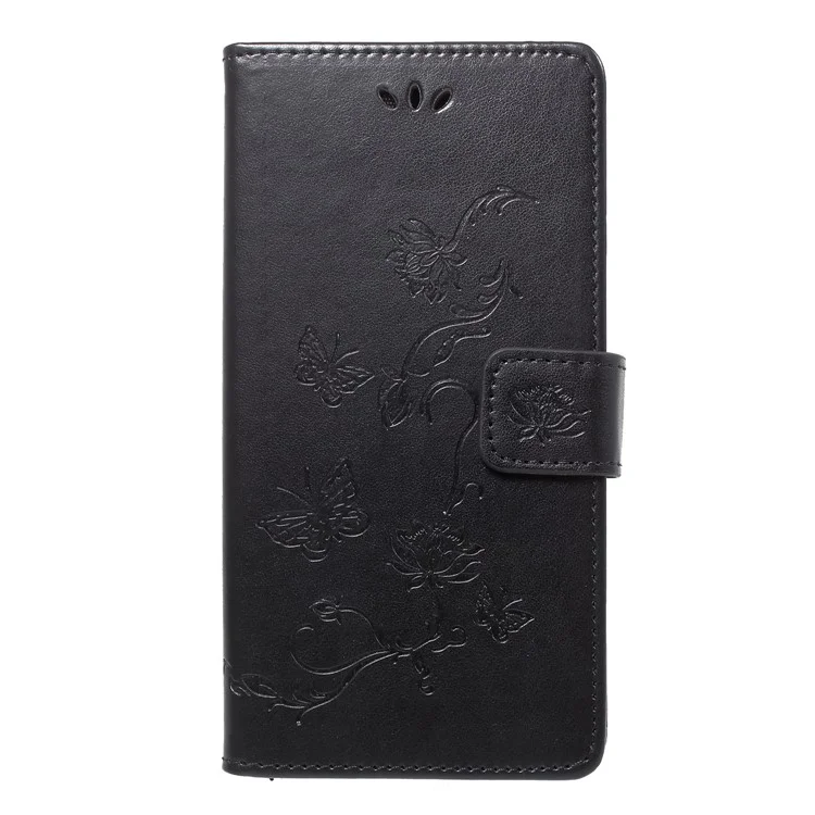 Imprint Butterfly Flower Leather Wallet Phone Cover for Samsung Galaxy J4 (2018) - Black