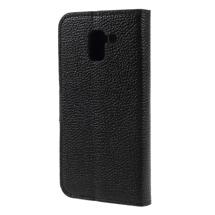 Litchi Grain PU Leather Stand Wallet Phone Case for Samsung Galaxy J6 (2018) - Black