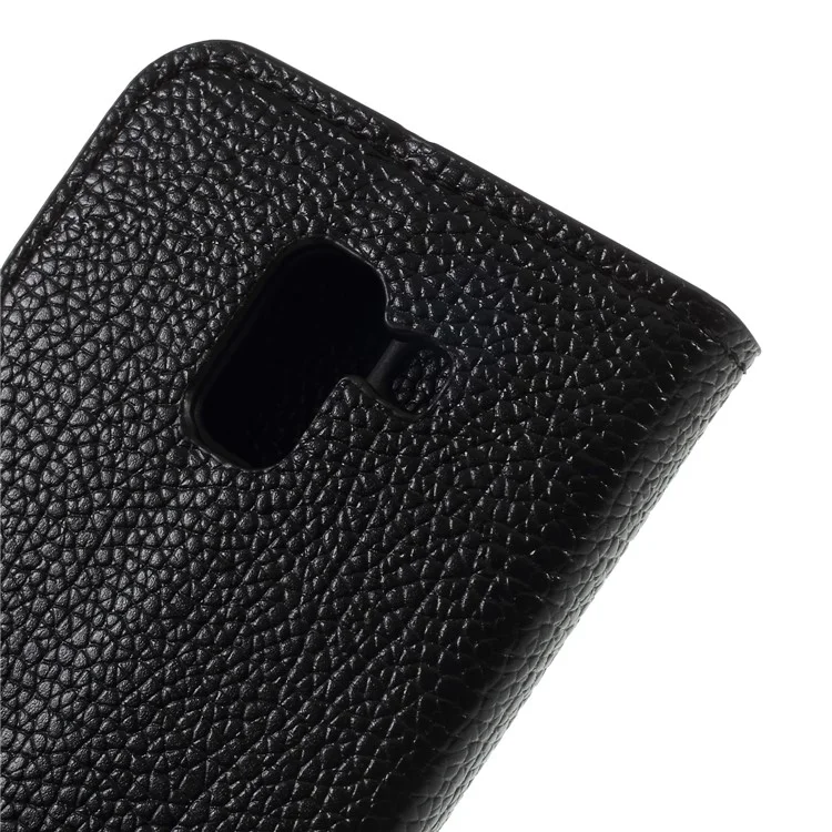 Litchi Grain PU Leather Stand Wallet Phone Case for Samsung Galaxy J6 (2018) - Black