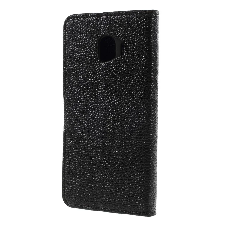 Litchi Grain PU Leather Stand Wallet Phone Case for Samsung Galaxy J4 (2018) - Black
