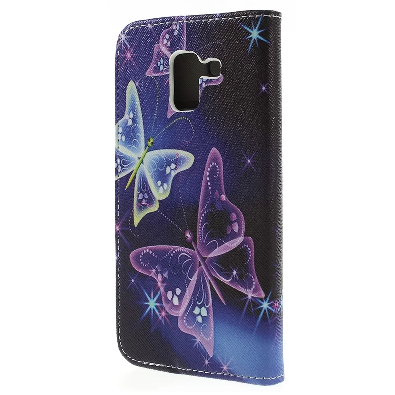 Folia z portfelem z motywem pięknego motyla, z tworzywa sztucznego, z podstawką, osłona dla Samsung Galaxy J6 (2018)