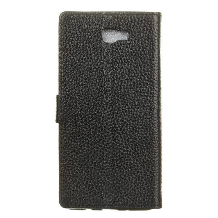 Litchi Skin Wallet Stand Genuine Leather Case Cover for Samsung Galaxy J7 Prime 2 / J7 Prime (2018) - Black