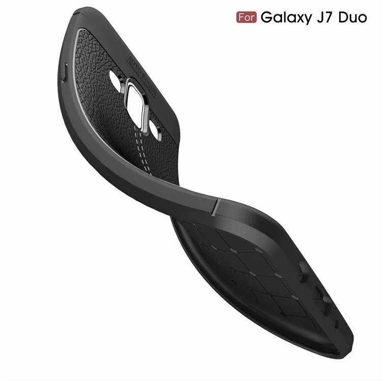 Litchi Texture TPU Gel Phone Case for Samsung Galaxy J7 Duo - Black