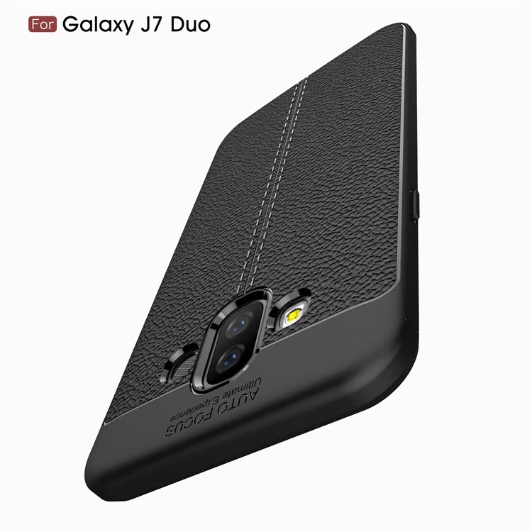 Litchi Texture TPU Gel Phone Case for Samsung Galaxy J7 Duo - Black