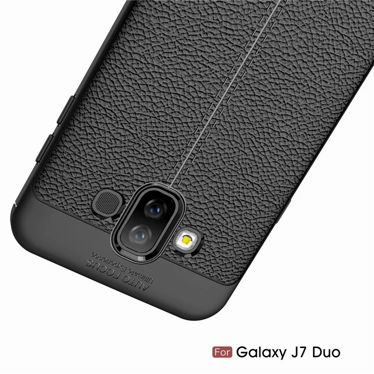 Litchi Texture TPU Gel Phone Case for Samsung Galaxy J7 Duo - Black