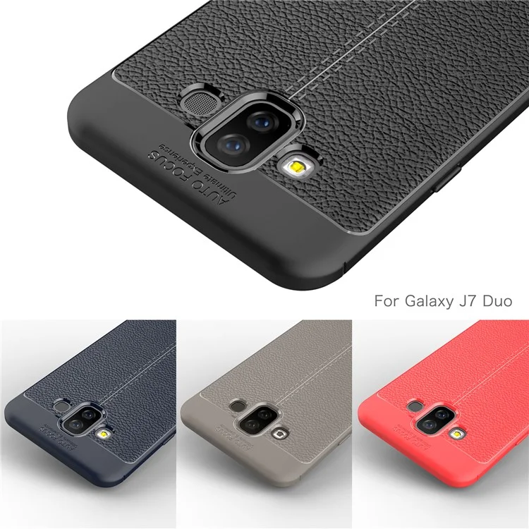 Litchi Texture TPU Gel Phone Case for Samsung Galaxy J7 Duo - Black
