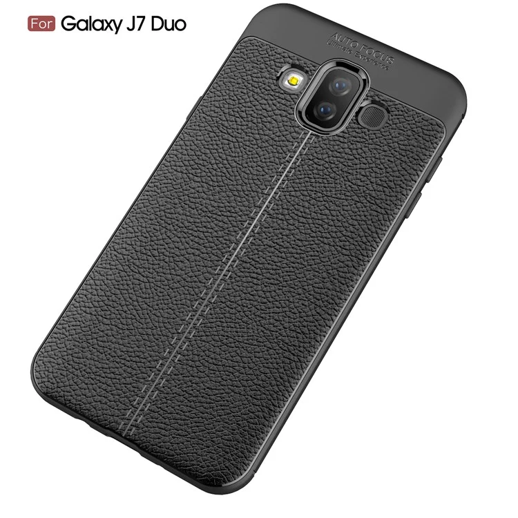 Litchi Texture TPU Gel Phone Case for Samsung Galaxy J7 Duo - Black