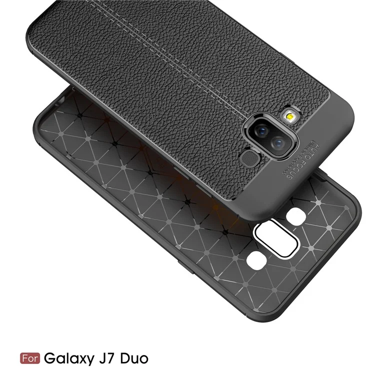 Litchi Texture TPU Gel Phone Case for Samsung Galaxy J7 Duo - Black