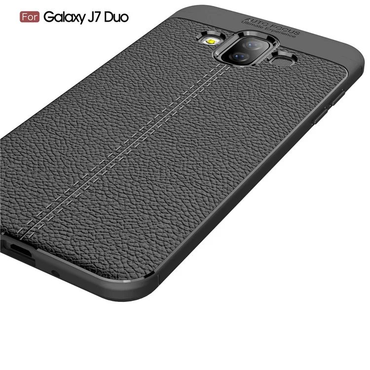 Litchi Texture TPU Gel Phone Case for Samsung Galaxy J7 Duo - Black