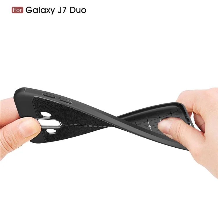 Litchi Texture TPU Gel Phone Case for Samsung Galaxy J7 Duo - Black