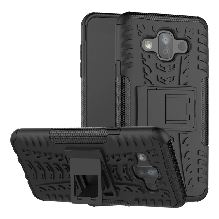 2-in-1 Tyre Pattern PC + TPU Hybrid Case with Kickstand for Samsung Galaxy J7 Duo - Black