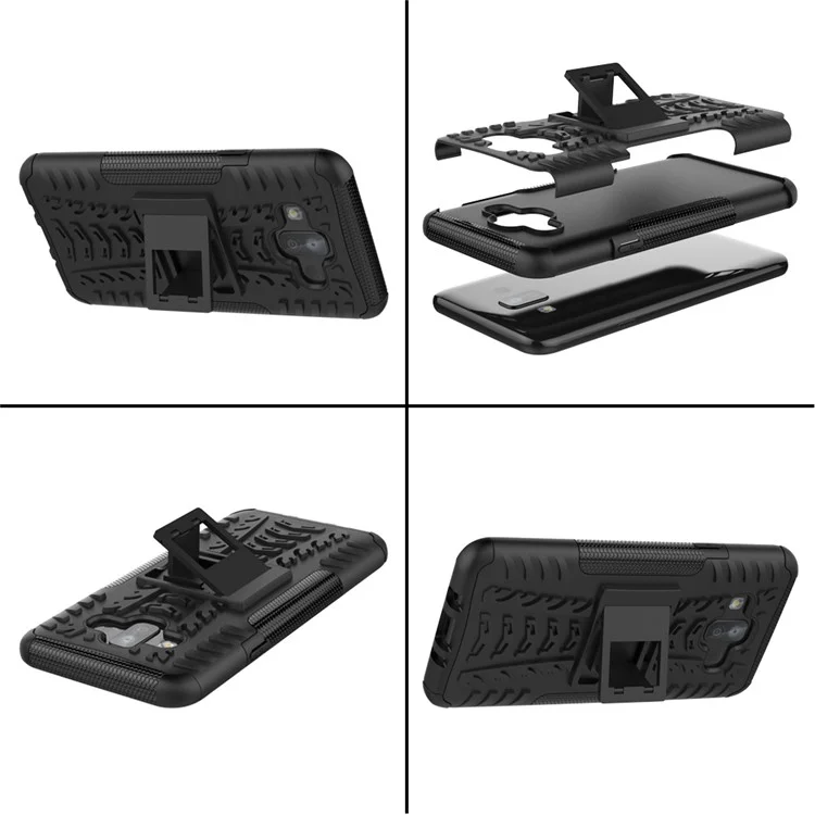 2-in-1 Tyre Pattern PC + TPU Hybrid Case with Kickstand for Samsung Galaxy J7 Duo - Black