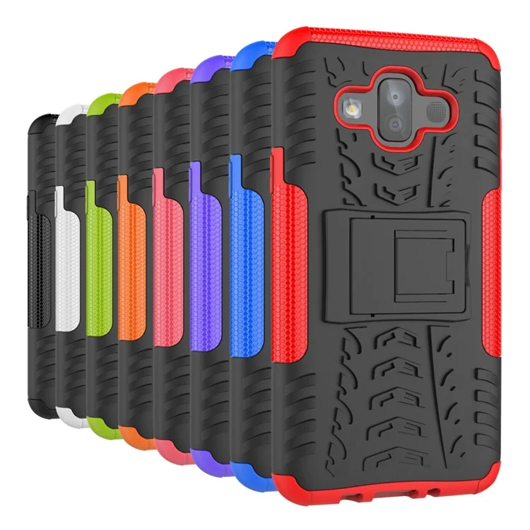 2-in-1 Tyre Pattern PC + TPU Hybrid Case with Kickstand for Samsung Galaxy J7 Duo - Black