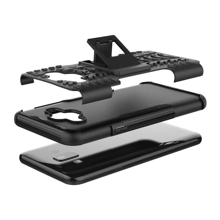 2-in-1 Tyre Pattern PC + TPU Hybrid Case with Kickstand for Samsung Galaxy J7 Duo - Black