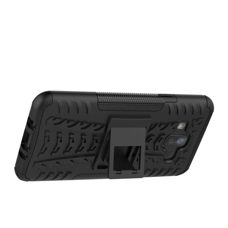 2-in-1 Tyre Pattern PC + TPU Hybrid Case with Kickstand for Samsung Galaxy J7 Duo - Black
