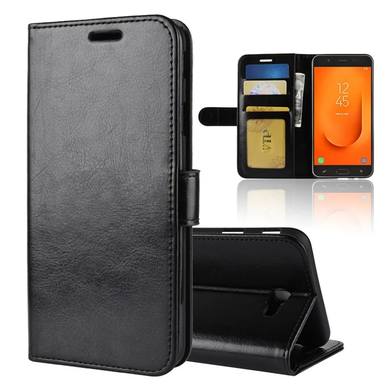 Crazy Horse Magnetic Stand Wallet Leather Mobile Phone Case for Samsung Galaxy J7 Prime 2/J7 Prime (2018) - Black