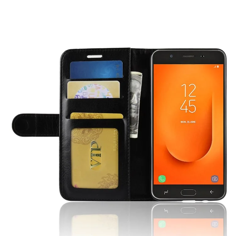 Crazy Horse Magnetic Stand Wallet Leather Mobile Phone Case for Samsung Galaxy J7 Prime 2/J7 Prime (2018) - Black