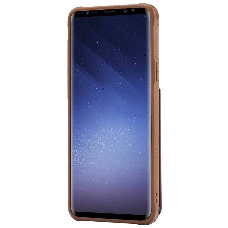 PU leather Coated TPU Card Holder Case with Kickstand for Samsung Galaxy S9 Plus SM-G965 with 2 Straps - Coffee