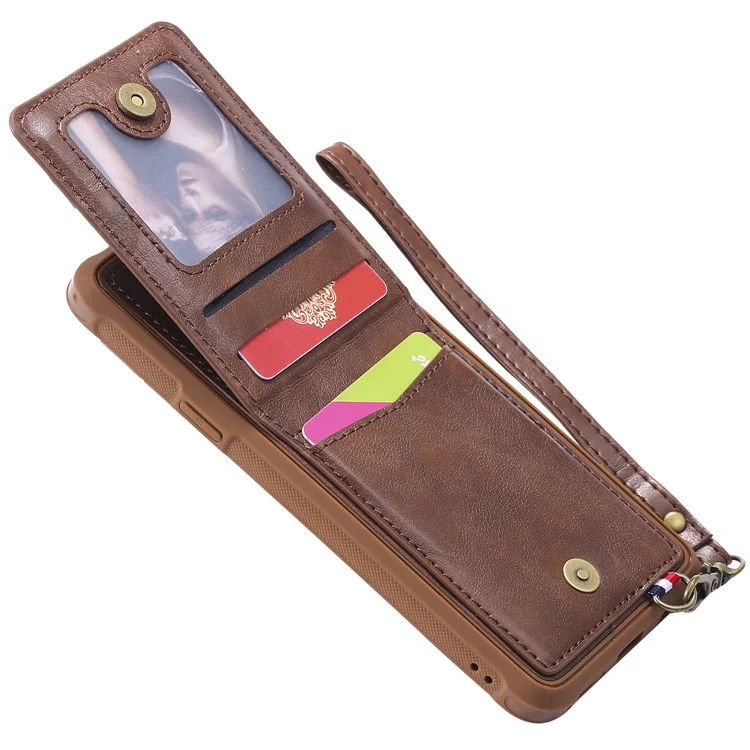 PU leather Coated TPU Card Holder Case with Kickstand for Samsung Galaxy S9 Plus SM-G965 with 2 Straps - Coffee
