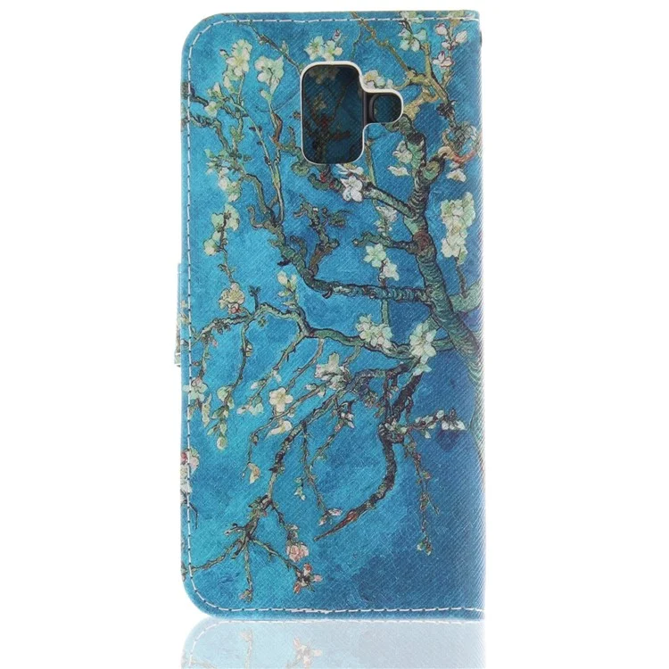 Padrão de Impressão Caixa de Casca de Couro Para Samsung Galaxy A6 (2018) - Árvore de Amêndoa em Flor