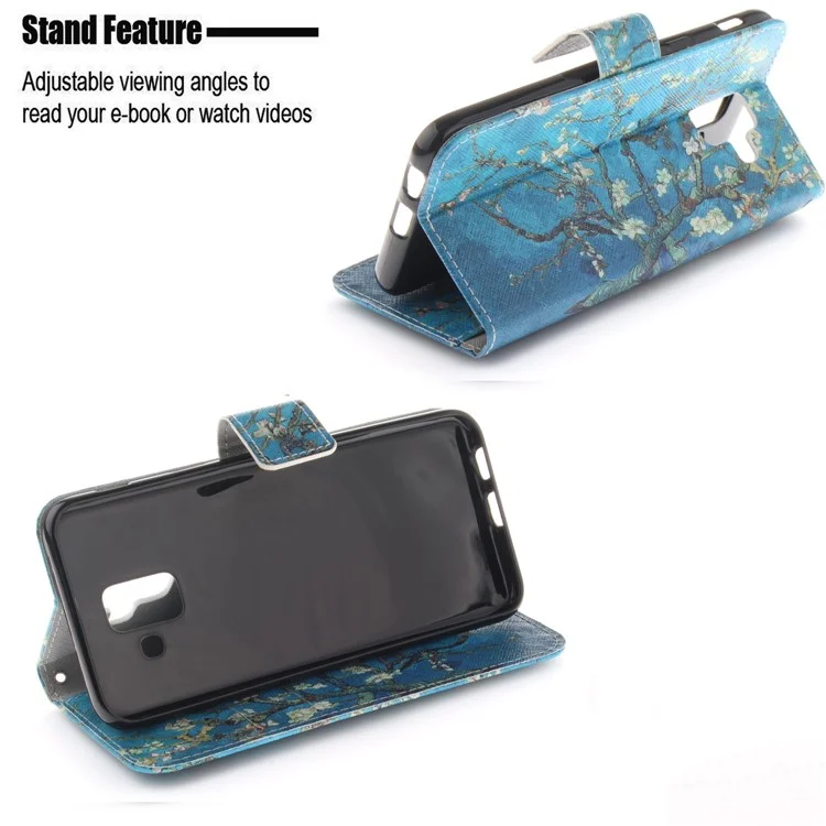 Patché à Imprimer Case de Coque en Cuir Pour Samsung Galaxy A6 (2018) - Arbre Aux Amandes en Fleur