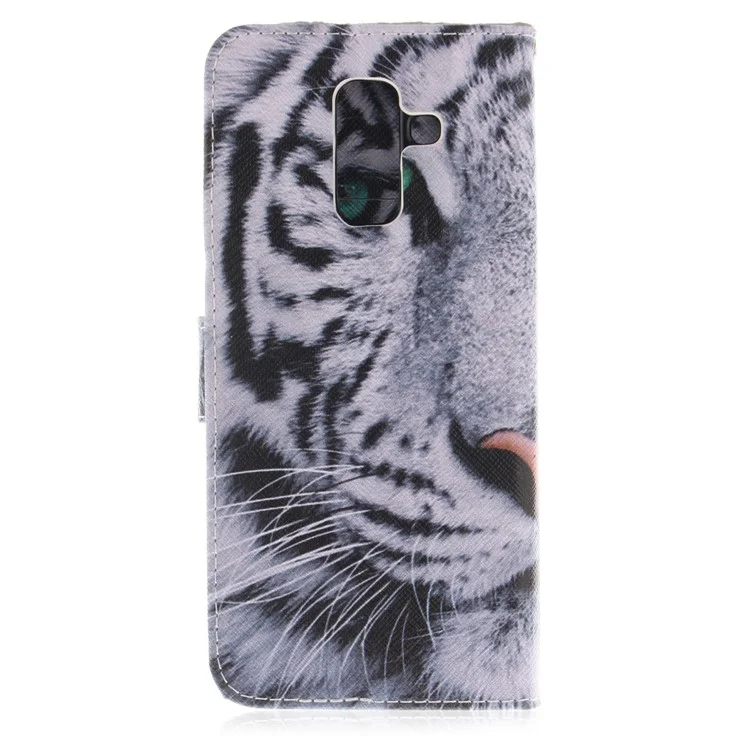 Bedrucktes Muster-Leder-Brieftasche Handyhülle für Samsung Galaxy A6+ (2018) / A9 Star Lite - Tiger mit grünem Auge