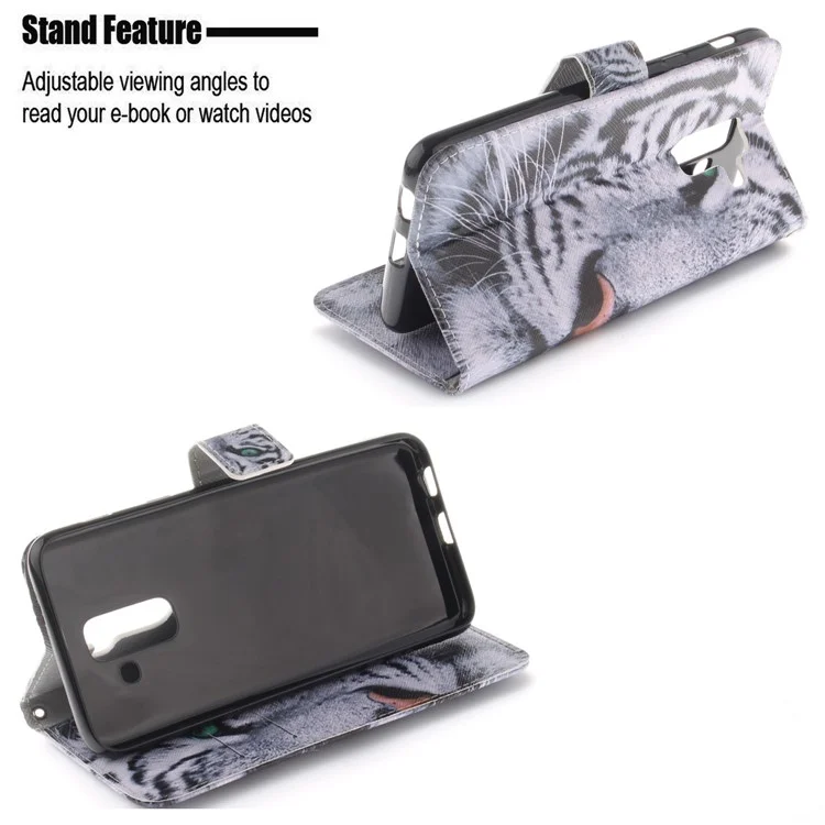 Bedrucktes Muster-Leder-Brieftasche Handyhülle für Samsung Galaxy A6+ (2018) / A9 Star Lite - Tiger mit grünem Auge