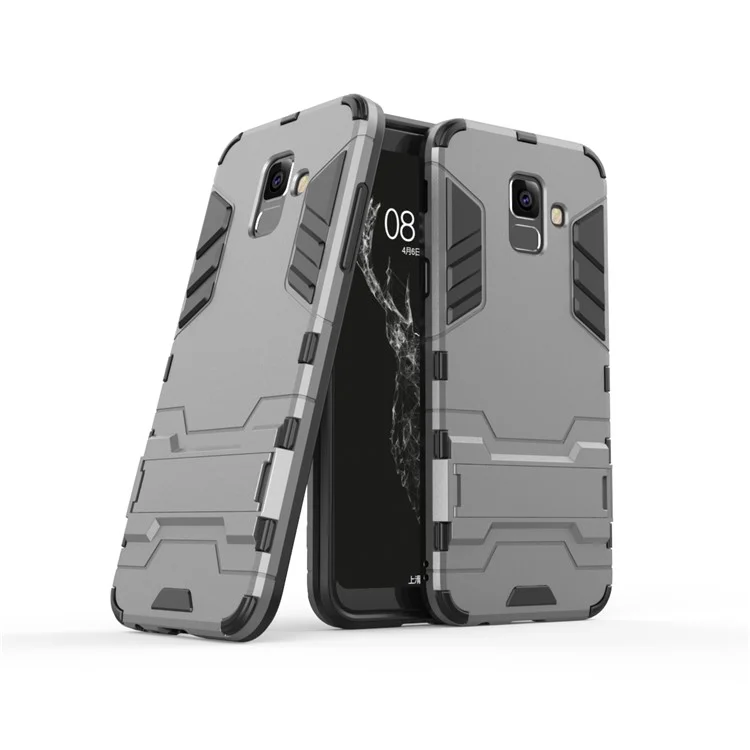 Plastic + TPU Hybrid Phone Case with Kickstand for Samsung Galaxy A6+ (2018) - Grey