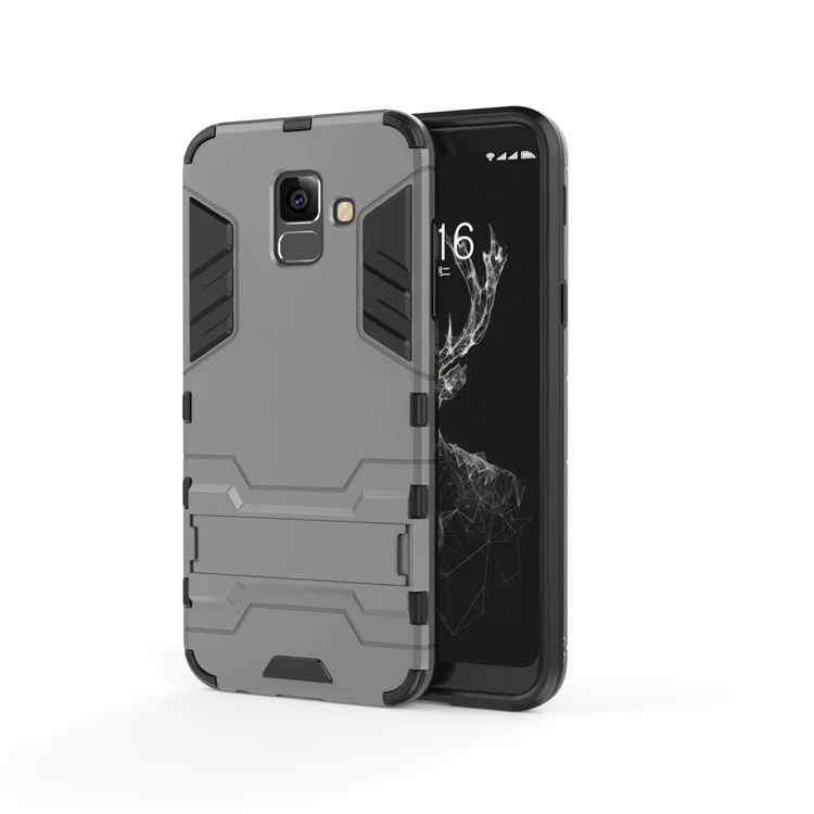 Plastic + TPU Hybrid Phone Case with Kickstand for Samsung Galaxy A6+ (2018) - Grey