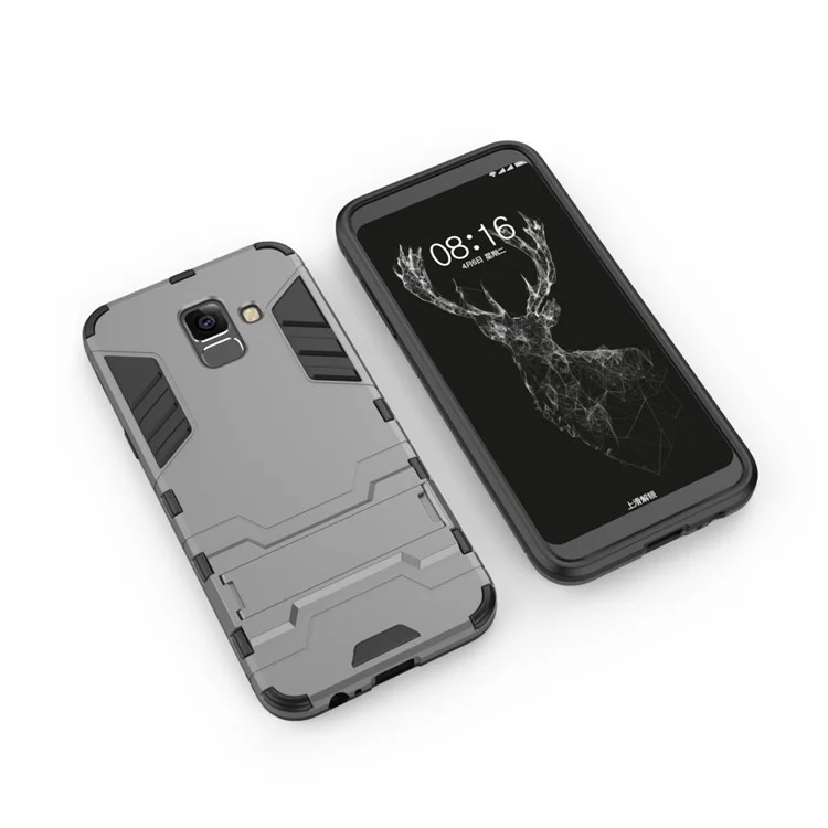 Plastic + TPU Hybrid Phone Case with Kickstand for Samsung Galaxy A6+ (2018) - Grey