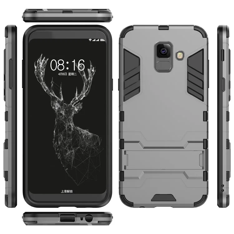Plastic + TPU Hybrid Phone Case with Kickstand for Samsung Galaxy A6+ (2018) - Grey