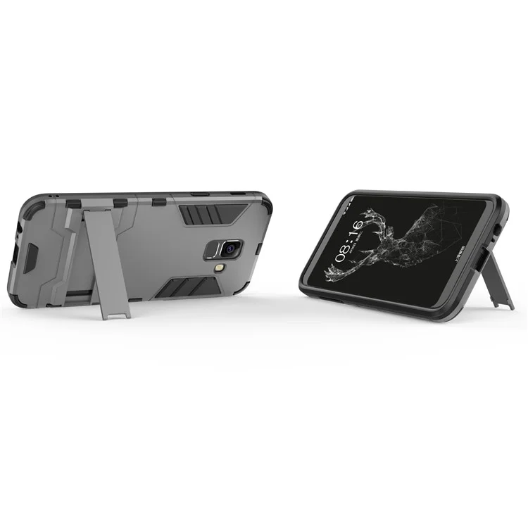 Plastic + TPU Hybrid Phone Case with Kickstand for Samsung Galaxy A6+ (2018) - Grey